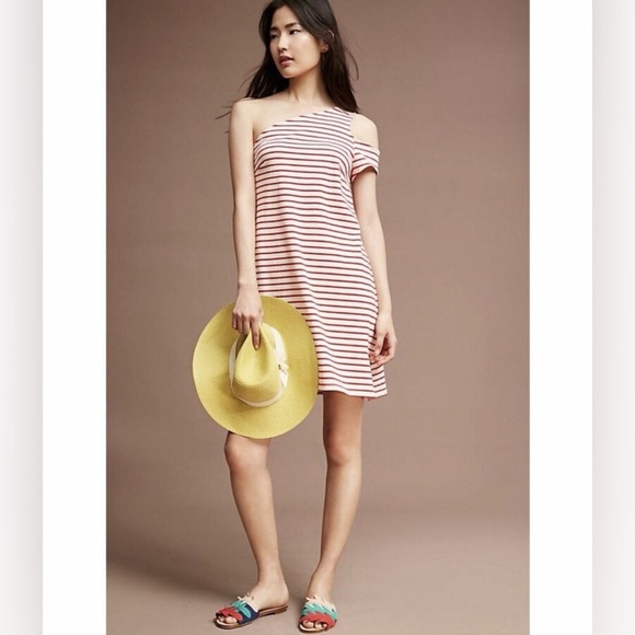 Maeve by Anthropologie Marketa Cotton Striped One-Shoulder Dress. Size Medium. - Picture 11 of 11